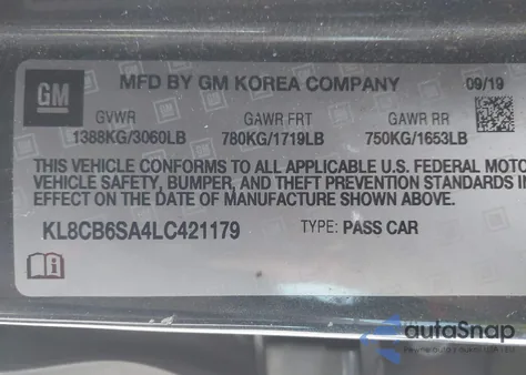 2020 Chevrolet Spark Fwd Ls Automatic из США, поврежденный, VIN KL8CB6SA4LC421179